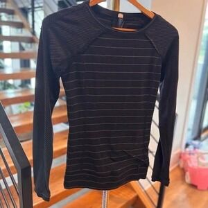 Vintage Lululemon Striped Long Sleeve Top/black/gray/lace detail Gray Size 4